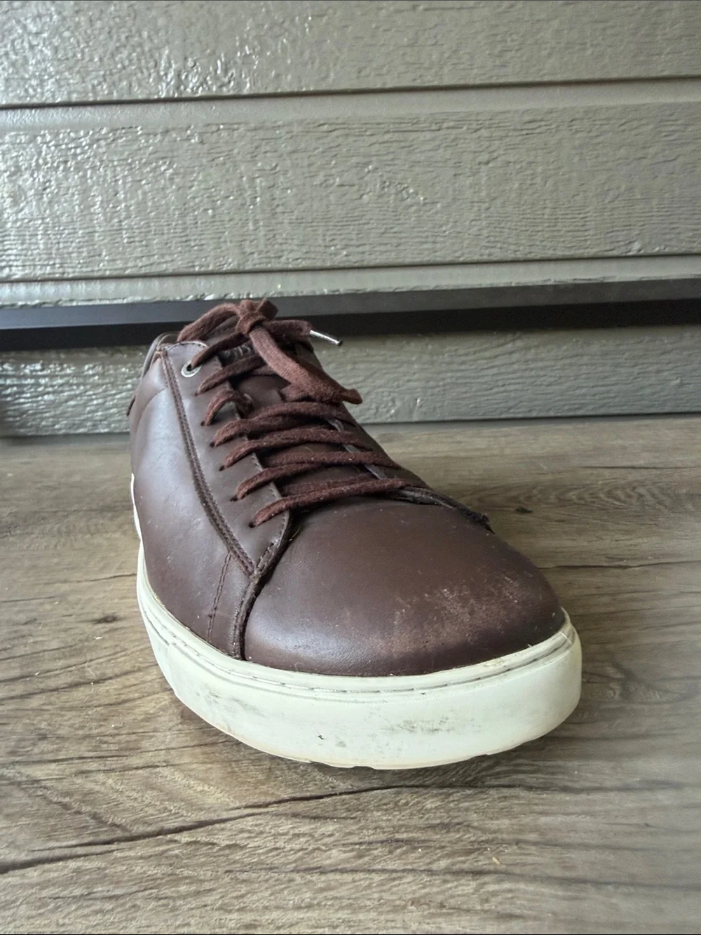 Birkenstock Men's Leather Sneakers - Dark Brown with White Sole size 44